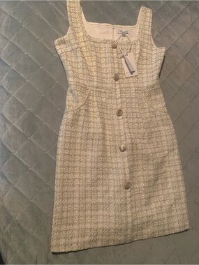 Petite Studio Cream Tweed Button-Front Mini Dress
